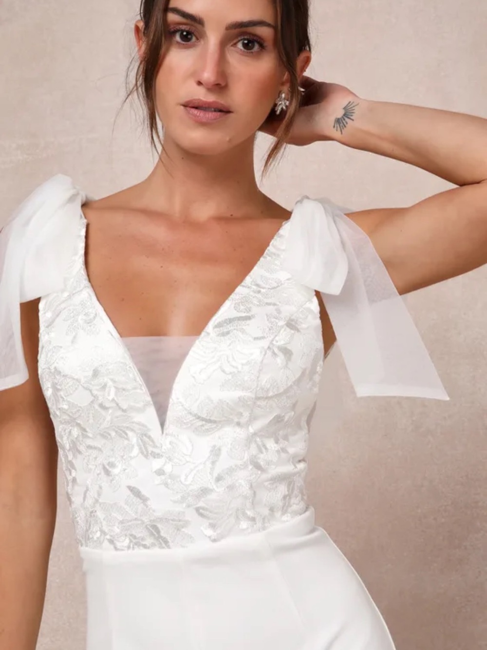 Lulu's White Lace Bodice Tie-Shoulder Jumpsuit - Picture 4 of 4